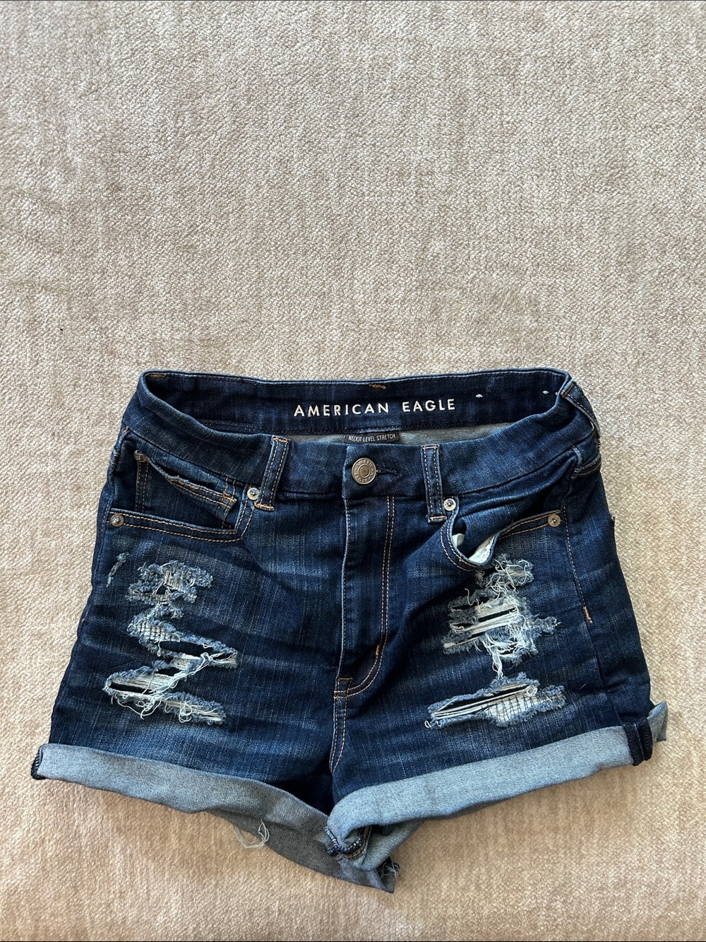 American Eagle Outfitters Dark Blue Next Level Stretch Curvy High-Rise Shorty